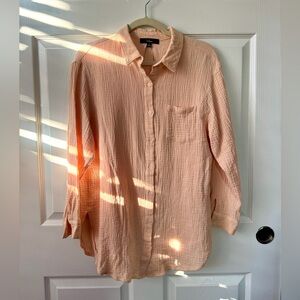 Lulus Peach Seersucker Button Down Shirt